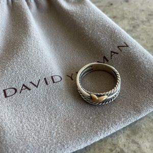 David Yurman X Crossover Ring in Sterling Silver with 18K Yellow Gold Size 6